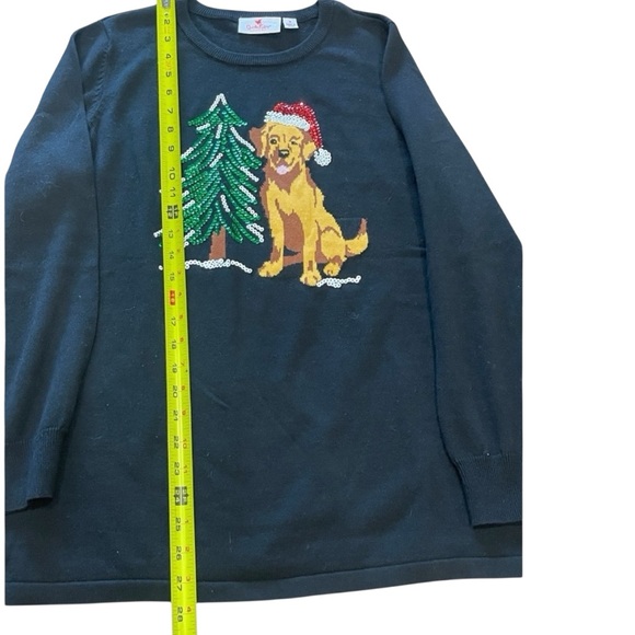 Quacker Factory Womens Black Sequined Christmas Sweater with Dog Tree Design M - Picture 2 of 8